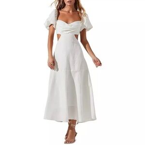 ASTR the Label Winley White linen long Dress Maxi puffed sleeves sz small spring